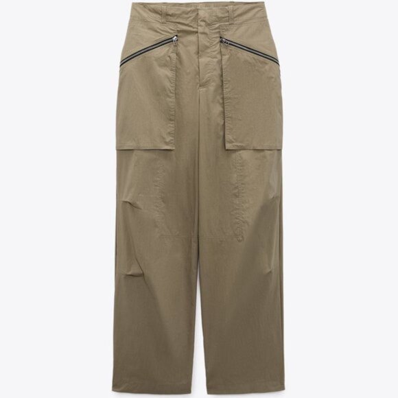 NEW ZARA WOMEN'S 2-Piece ZIPPER BUSTIER/ TOPSTITCHED ZIPPERED CARGO PANTS Khaki - Picture 13 of 15